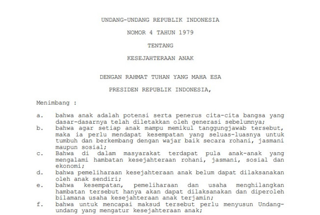 Undang-Undang No 4 Tahun 1979 tentang Kesejahteraan Anak. (bphn.go.id)